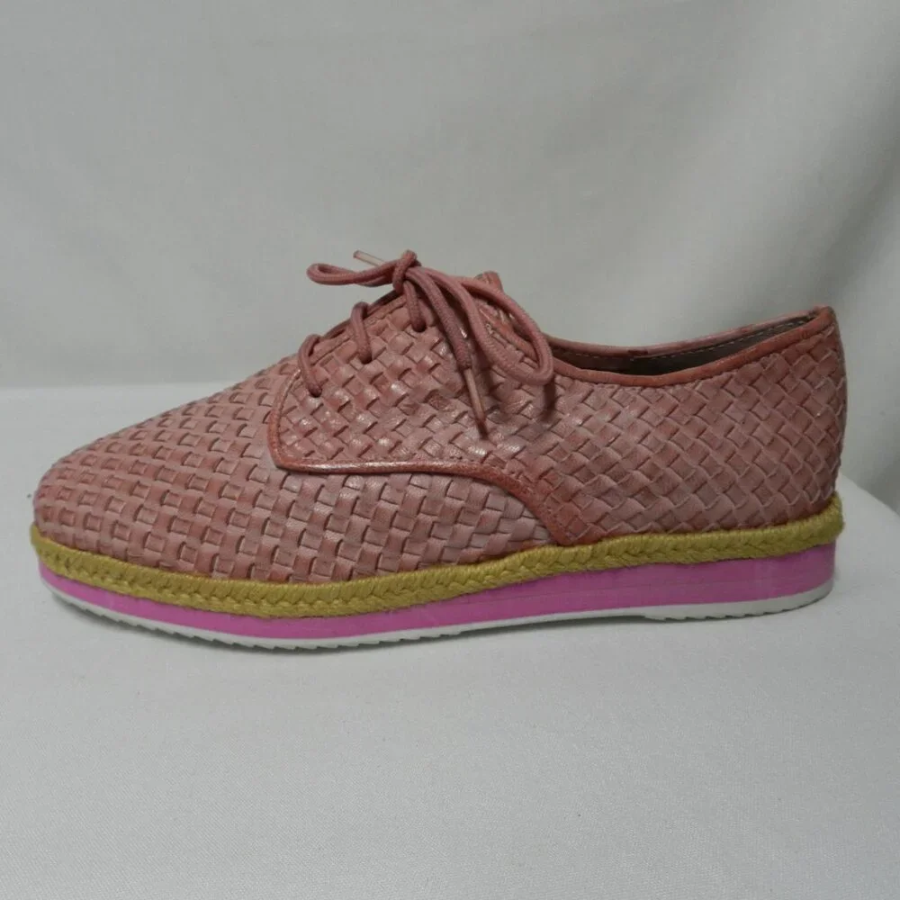 TS Woven Leather brogue oxford lace up shoes Eva sole straw trim NEW Size Sz 7